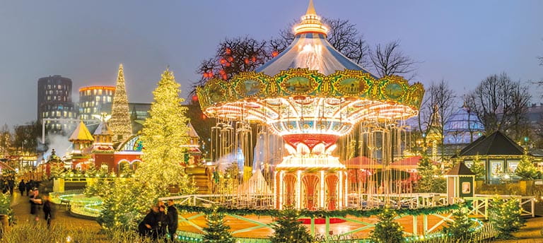 Tivoli Gardens illuminated with Christmas lights, Denmark
